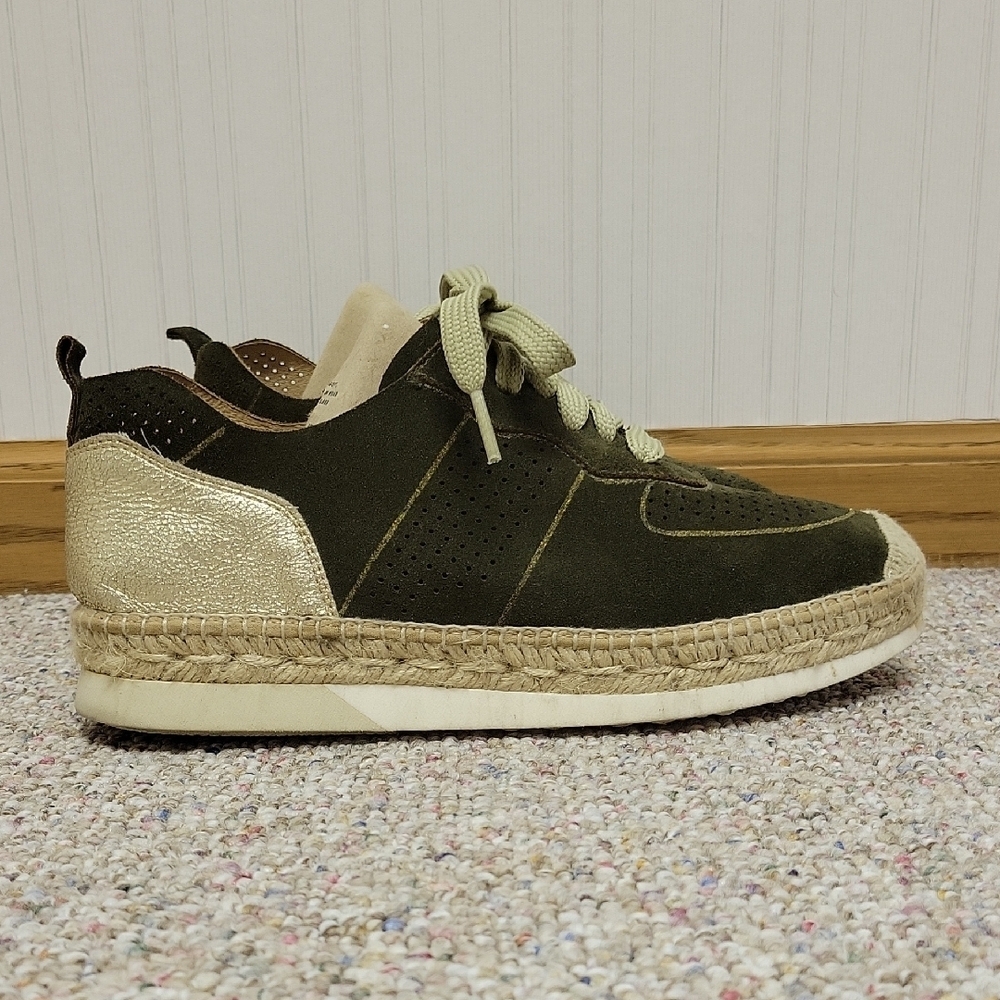Kanna, Women's Olive and Gold Espadrille Shoes, Sz 40. US 9.5-10